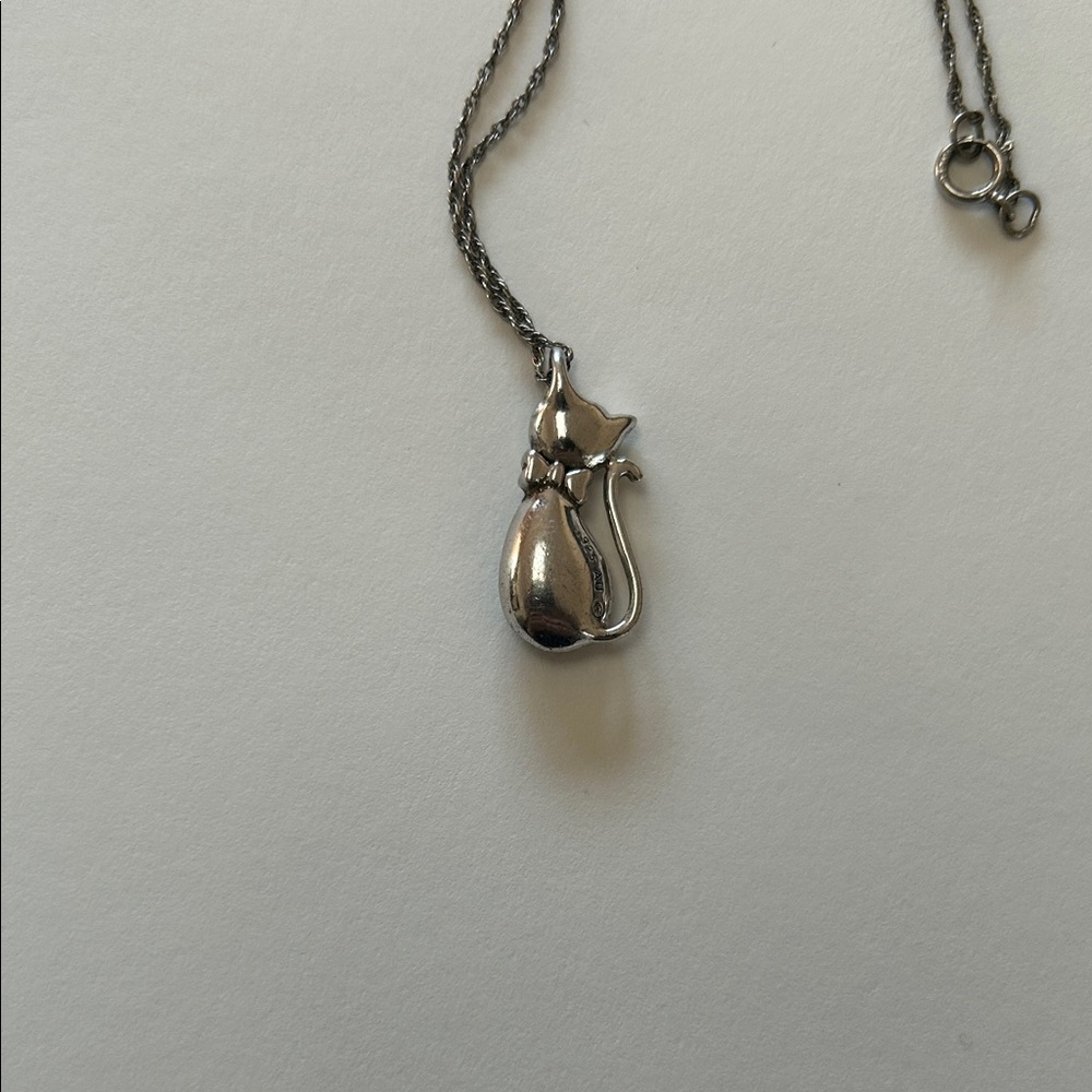 Silver Cat Pendant Necklace - Picture 2 of 3
